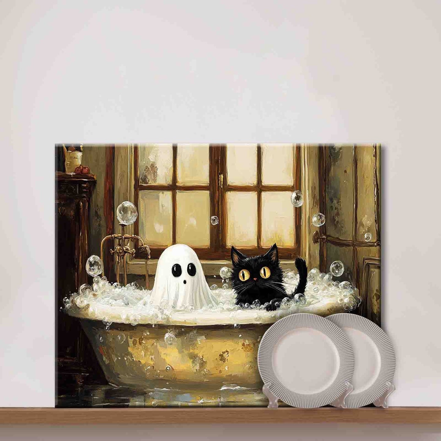 Ghost and Cat Bathtub Paint by Numbers