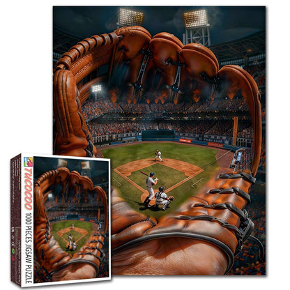 Giant Glove Night Baseball Jigsaw Puzzle