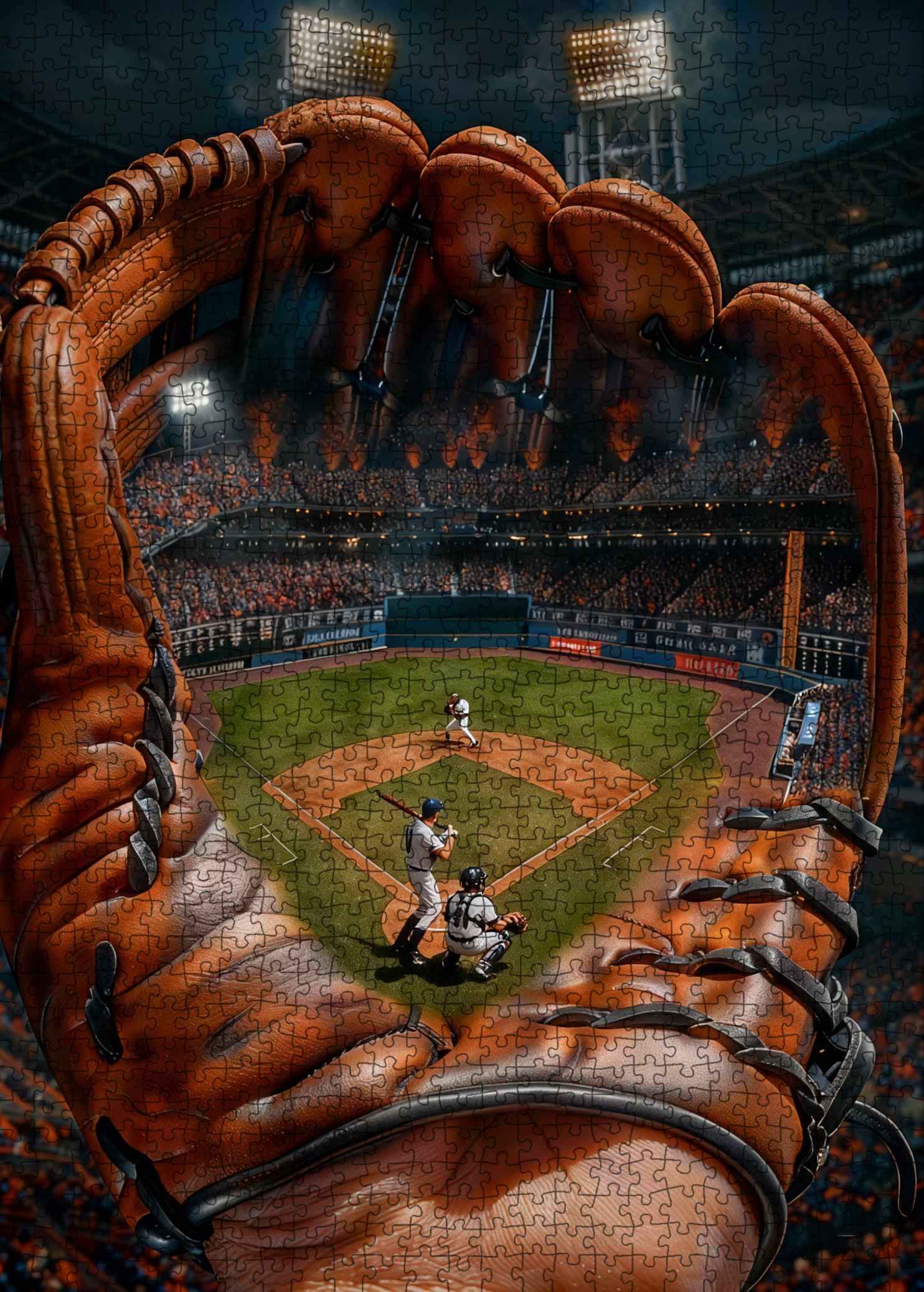 Giant Glove Night Baseball Jigsaw Puzzle