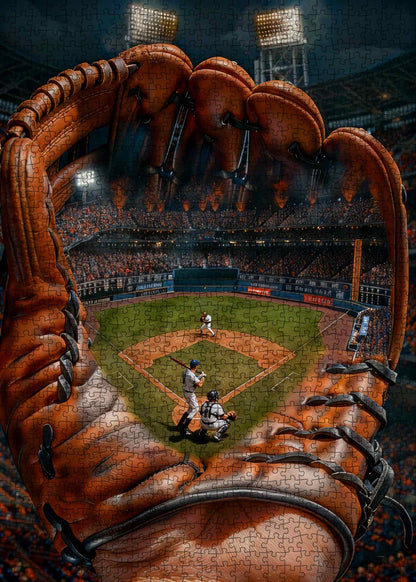 Giant Glove Night Baseball Jigsaw Puzzle