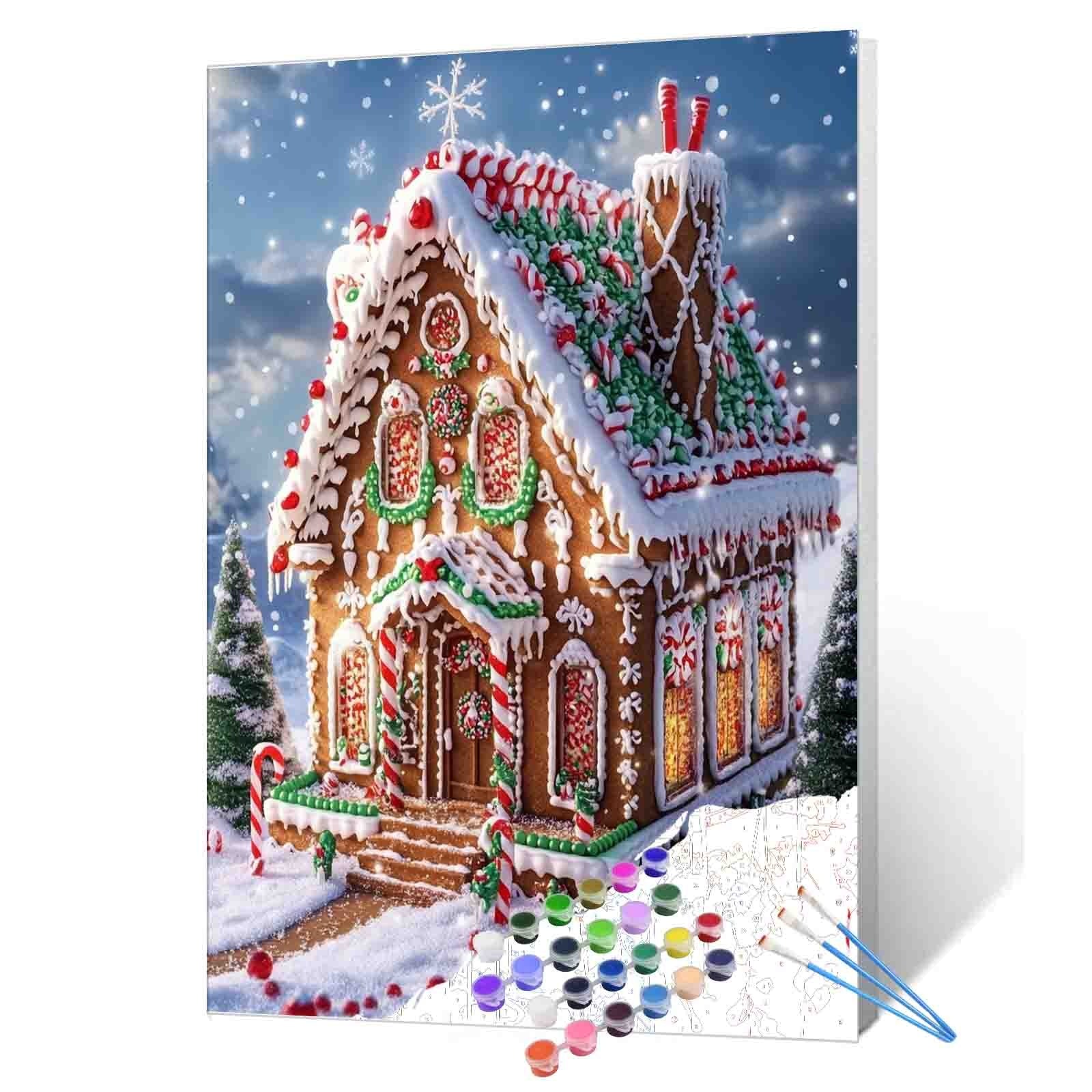 Gingerbread House in Snow Paint by Numbers