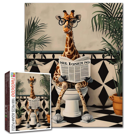 Giraffe Reading Newspaper on Toilet Jigsaw Puzzle