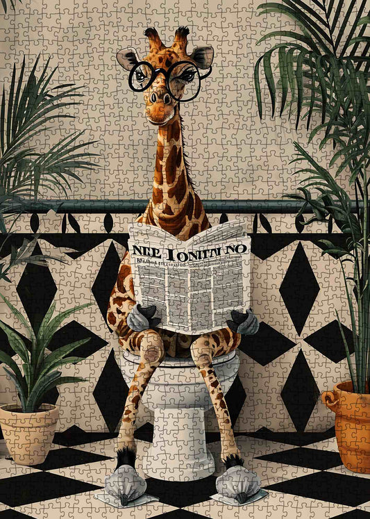 Giraffe Reading Newspaper on Toilet Jigsaw Puzzle