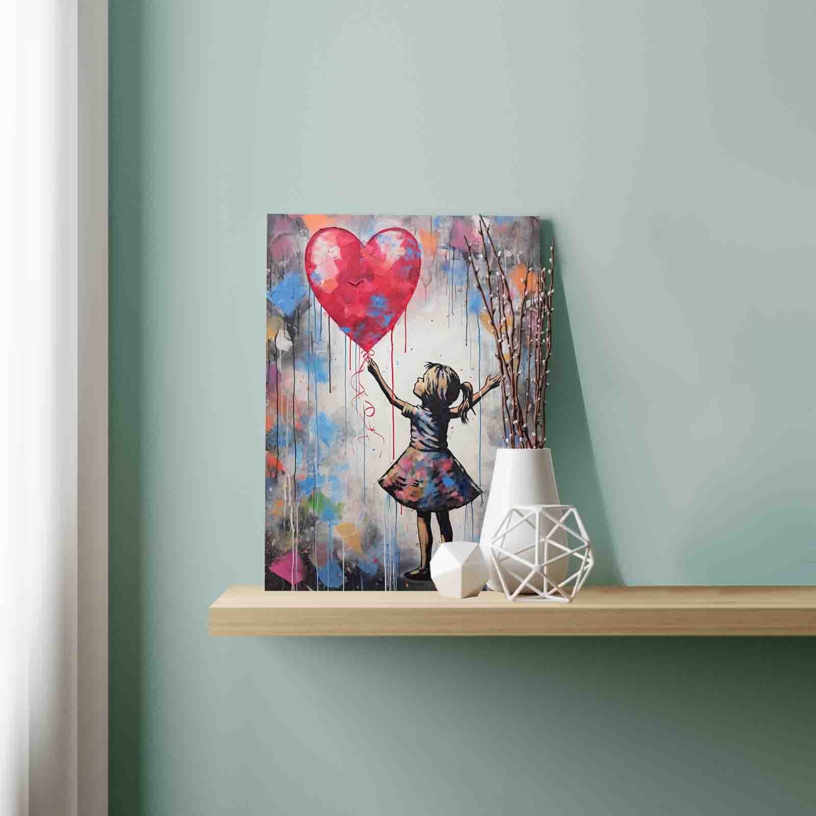 Girl Reaching for Heart Balloon Paint by Numbers