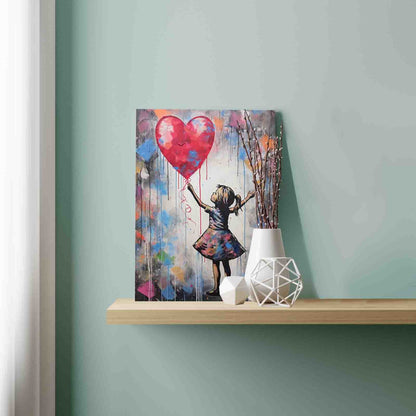 Girl Reaching for Heart Balloon Paint by Numbers