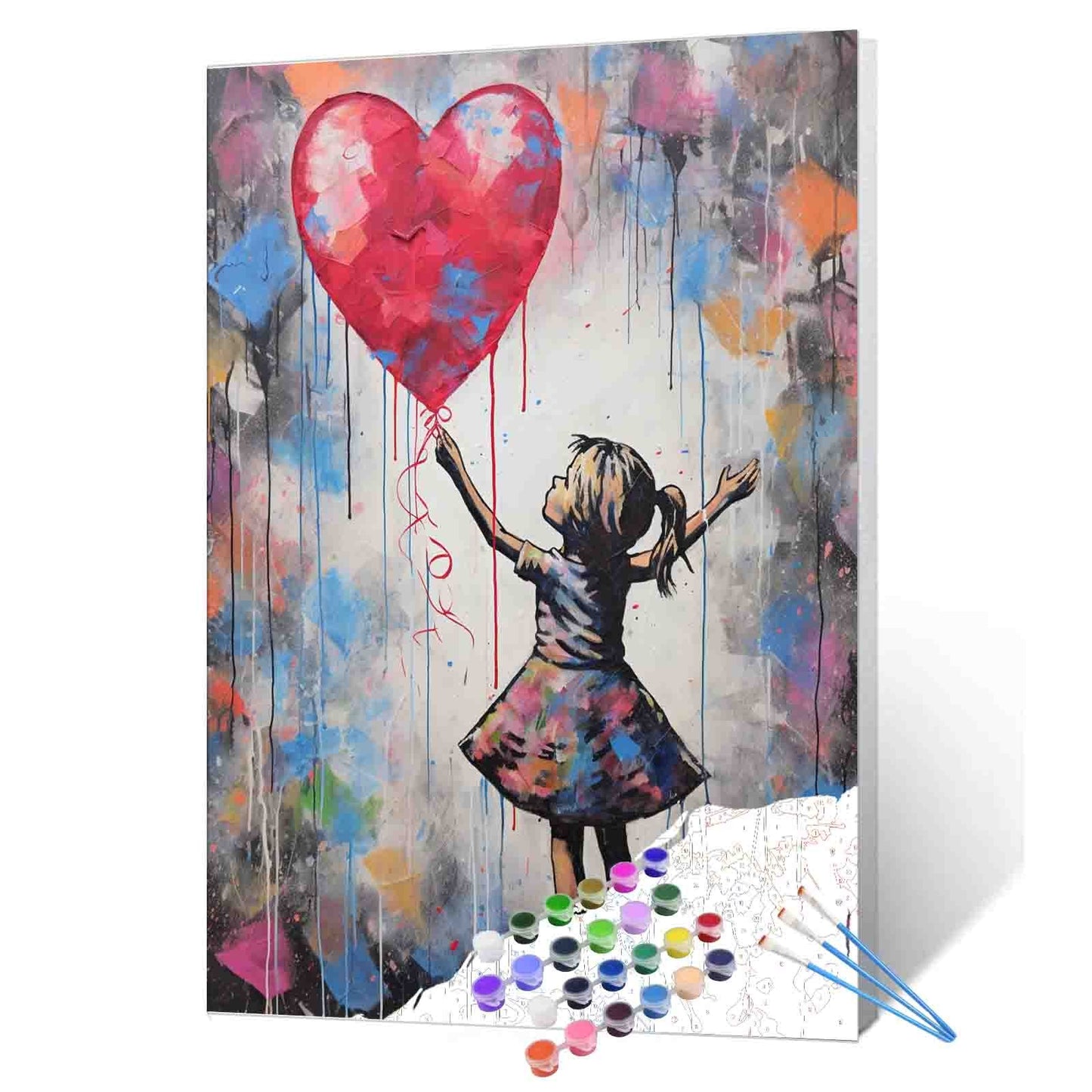 Girl Reaching for Heart Balloon Paint by Numbers