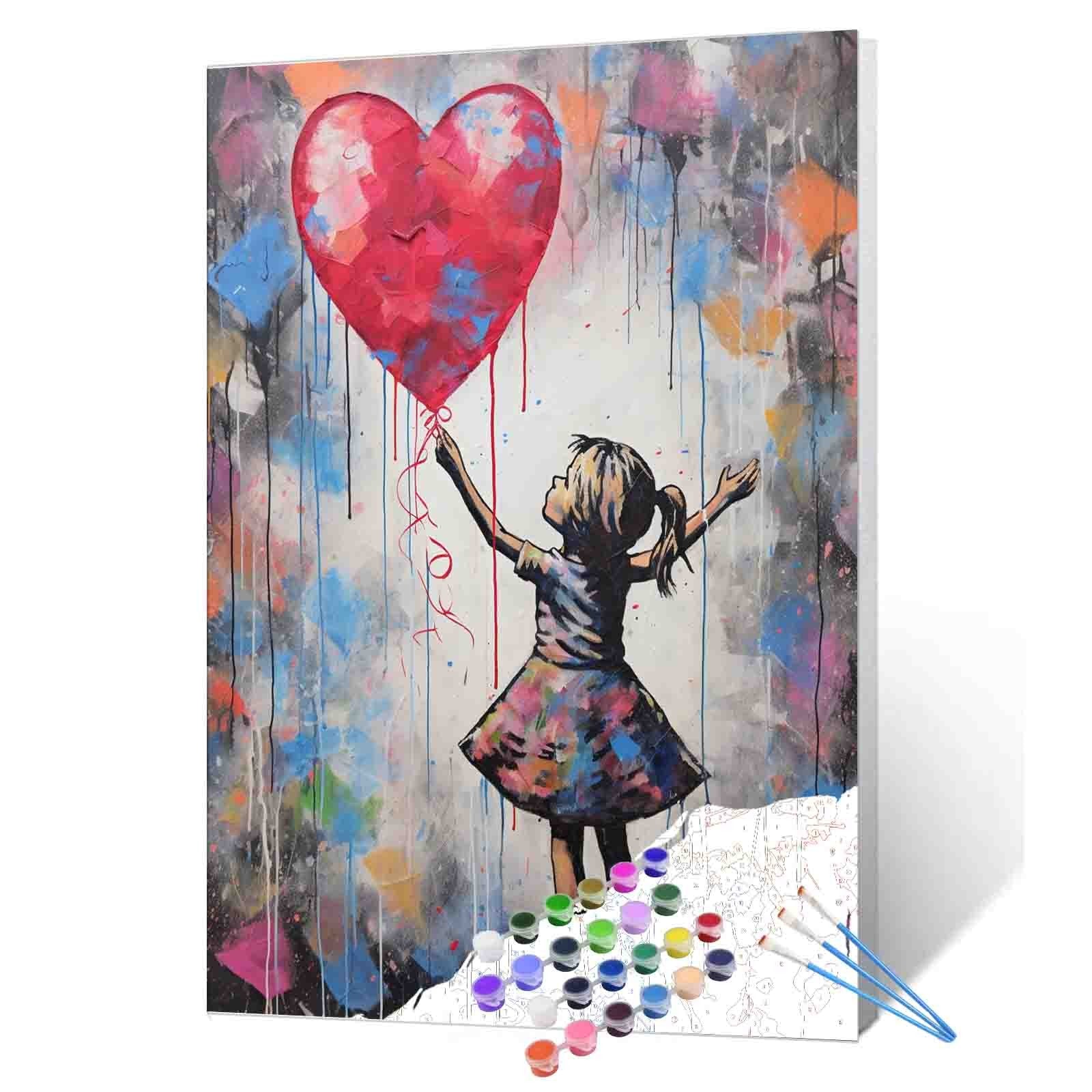 Girl Reaching for Heart Balloon Paint by Numbers