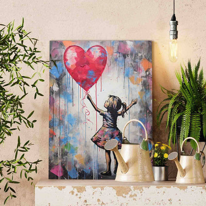 Girl Reaching for Heart Balloon Paint by Numbers