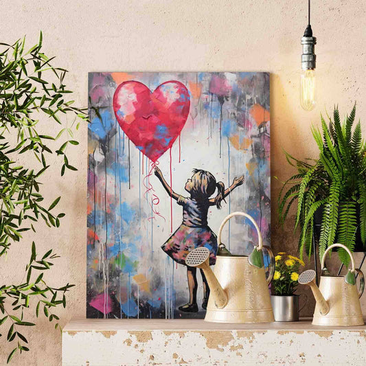 Girl Reaching for Heart Balloon Paint by Numbers