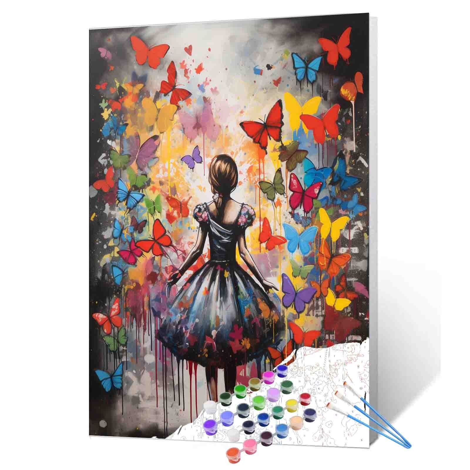 Girl Surrounded by Butterflies Paint by Numbers