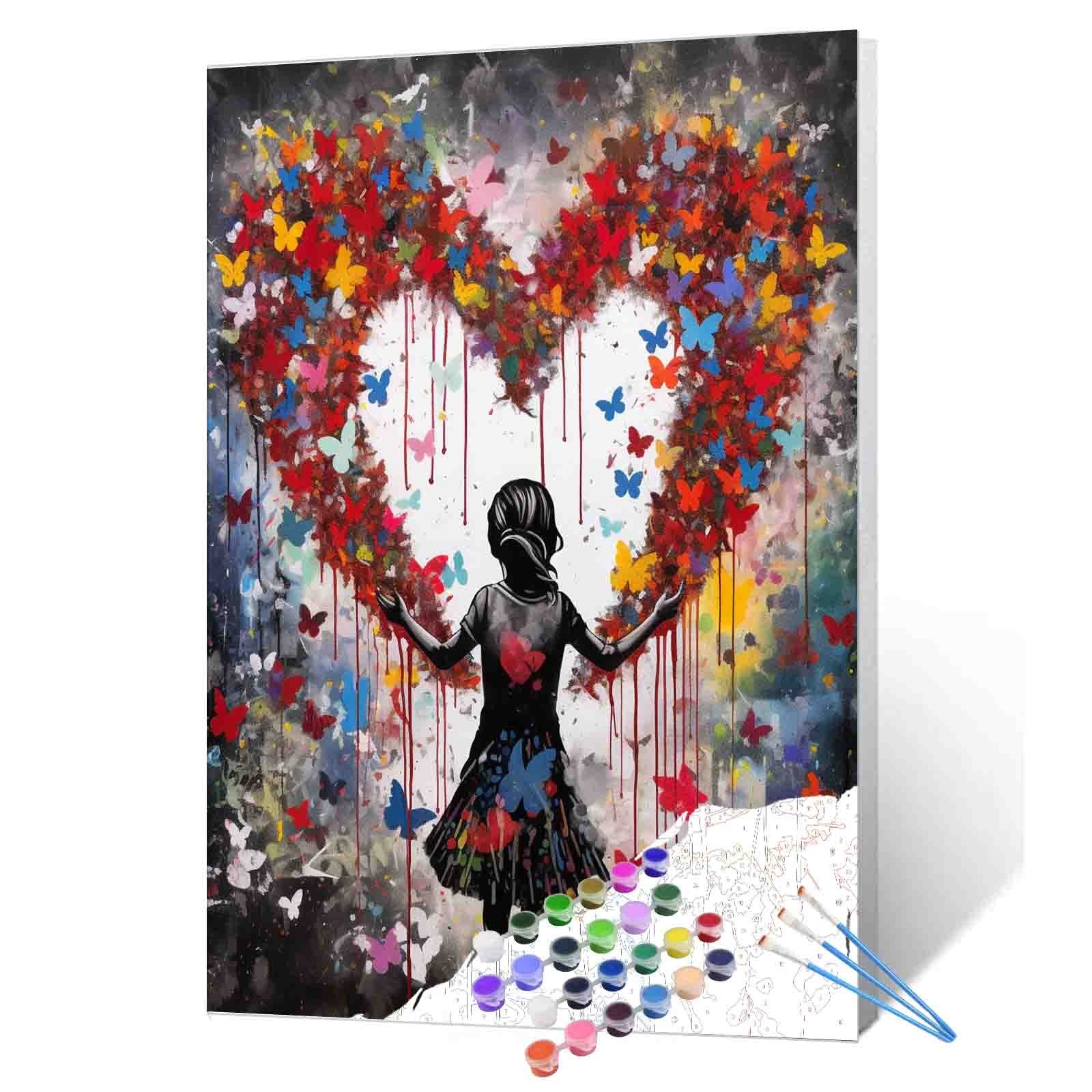 Girl in Butterfly Heart Paint by Numbers