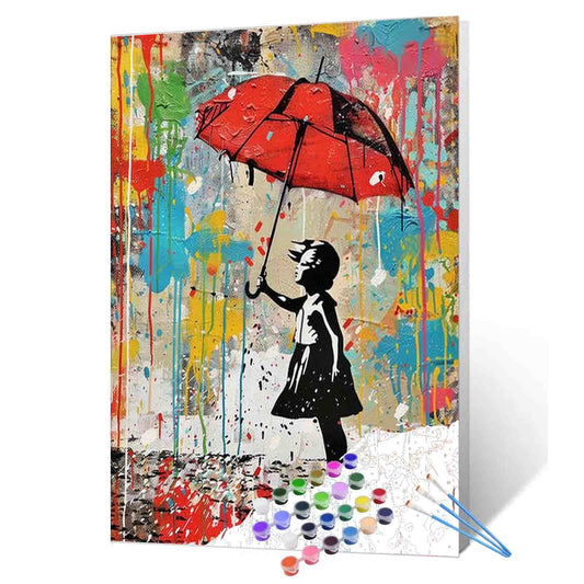 Girl under Red Umbrella Paint by Numbers