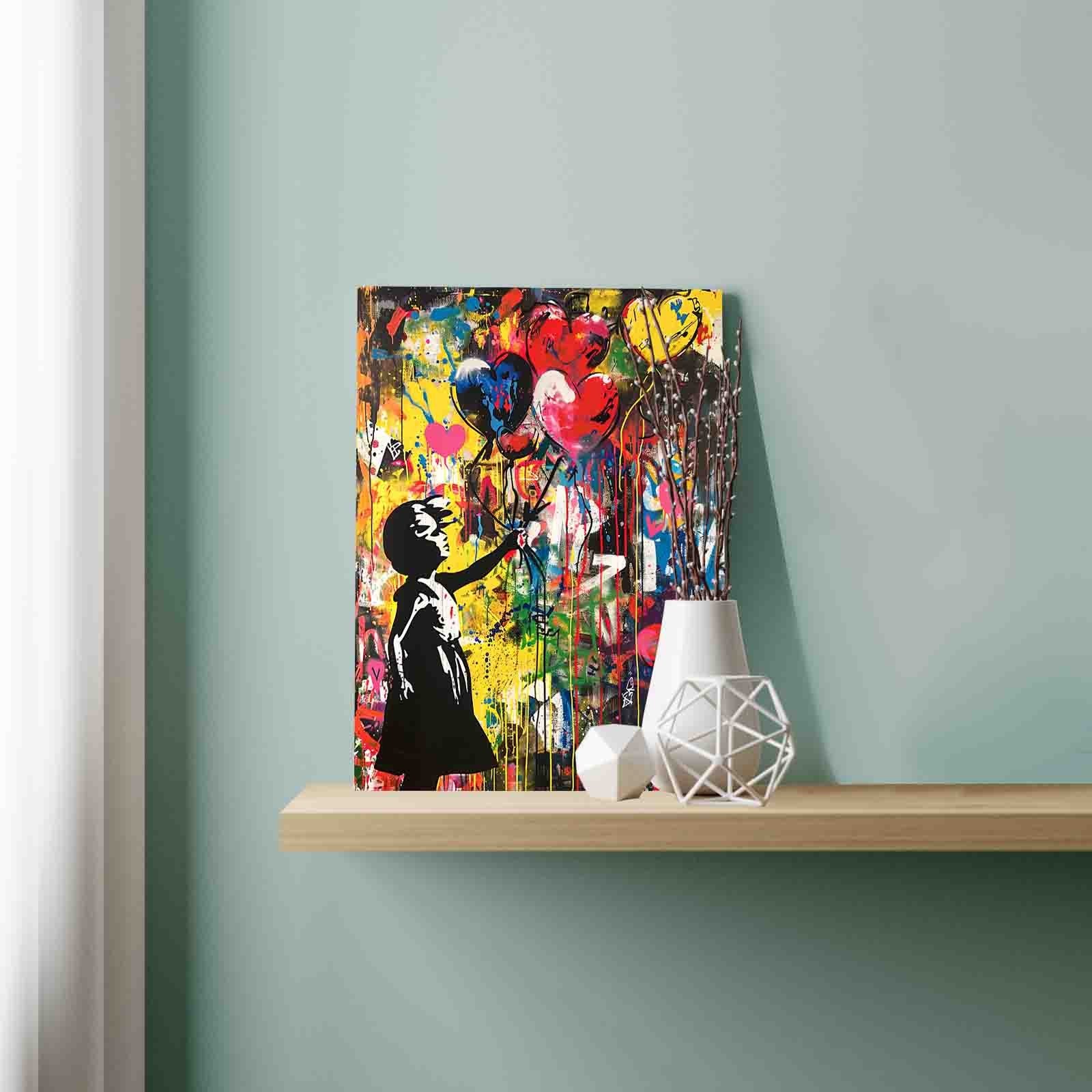 Girl with Heart Balloons Graffiti Paint by Numbers