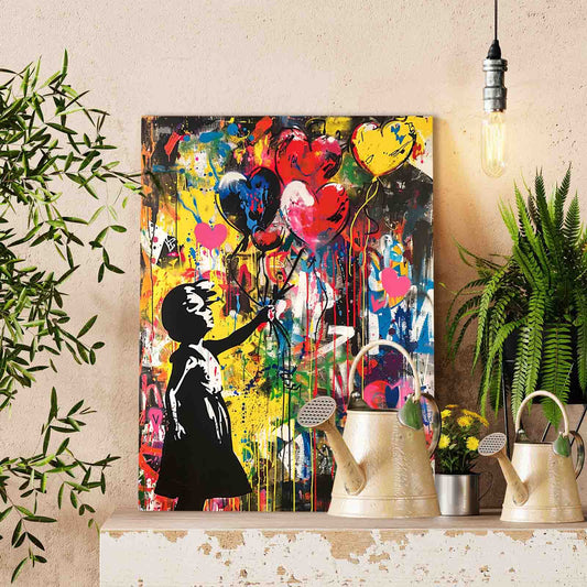 Girl with Heart Balloons Graffiti Paint by Numbers