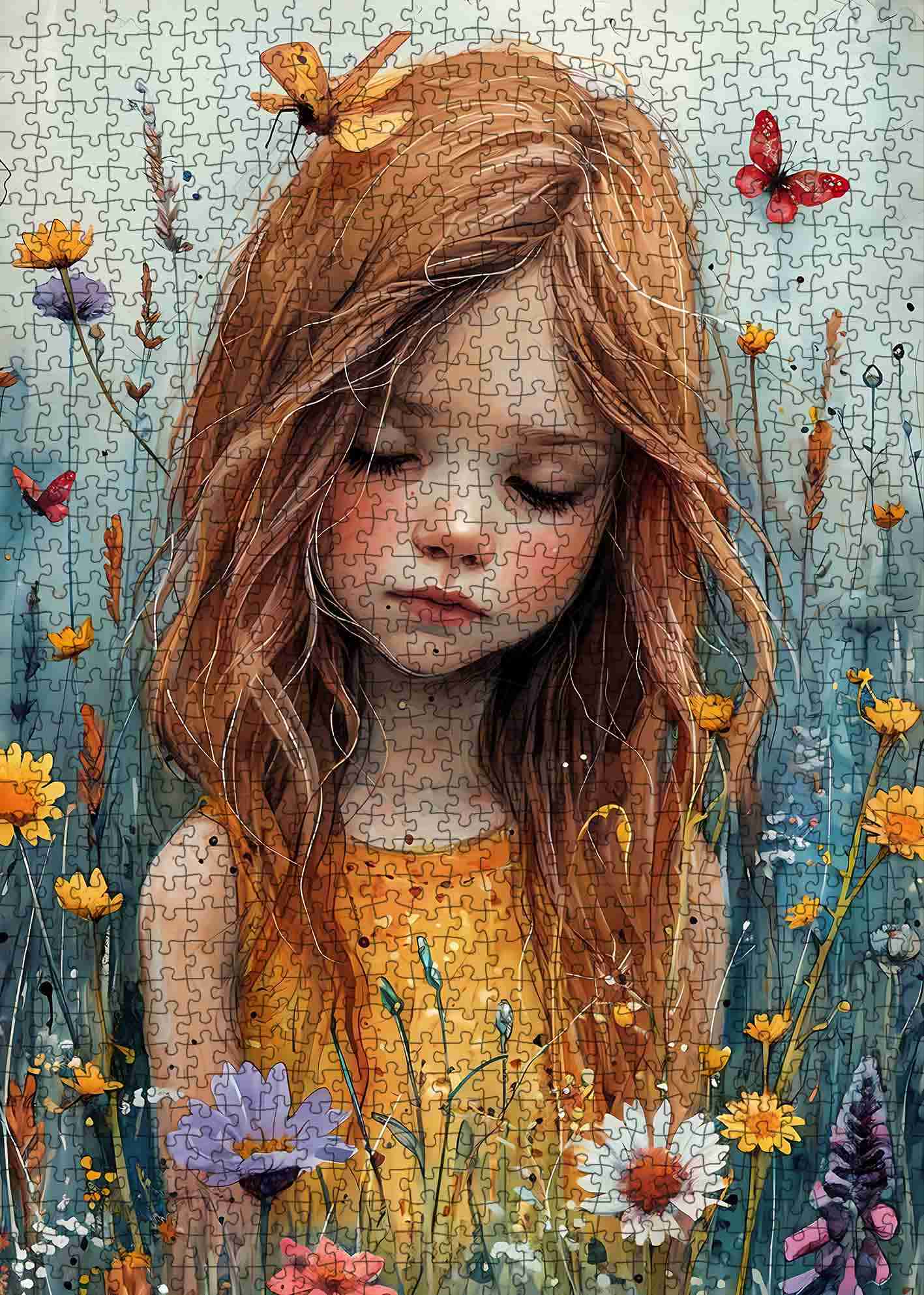 Girl in Wildflower Field Jigsaw Puzzle