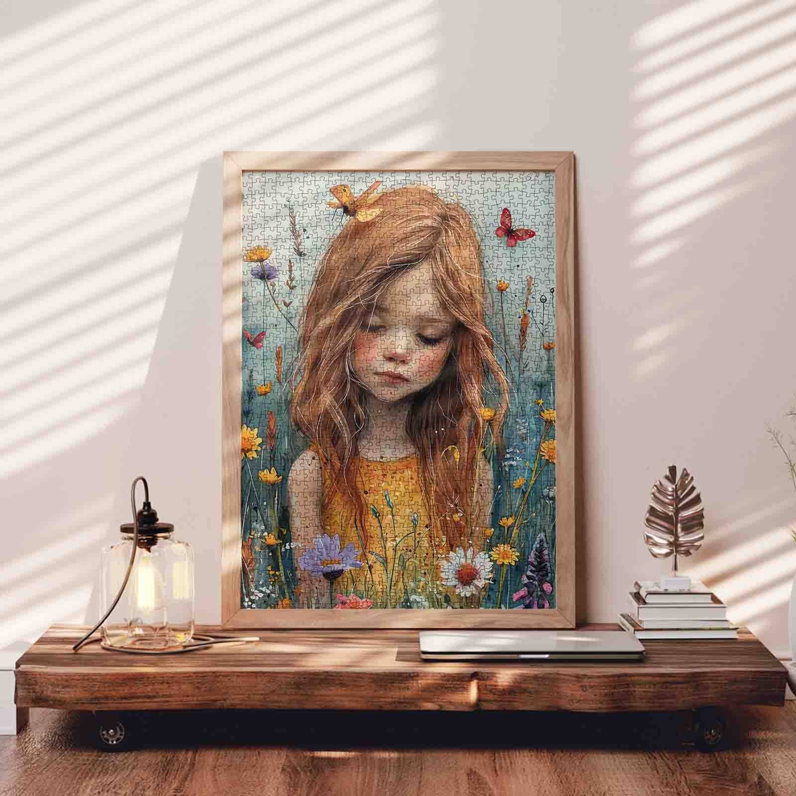 Girl in Wildflower Field Jigsaw Puzzle
