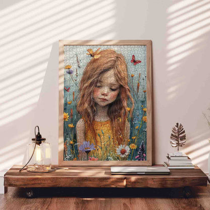 Girl in Wildflower Field Jigsaw Puzzle
