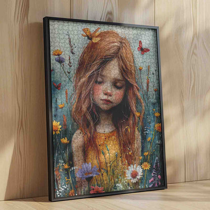 Girl in Wildflower Field Jigsaw Puzzle