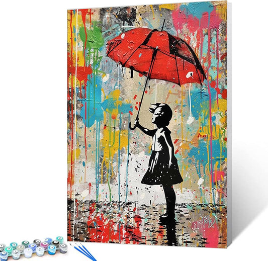 Girl under Red Umbrella Paint by Numbers