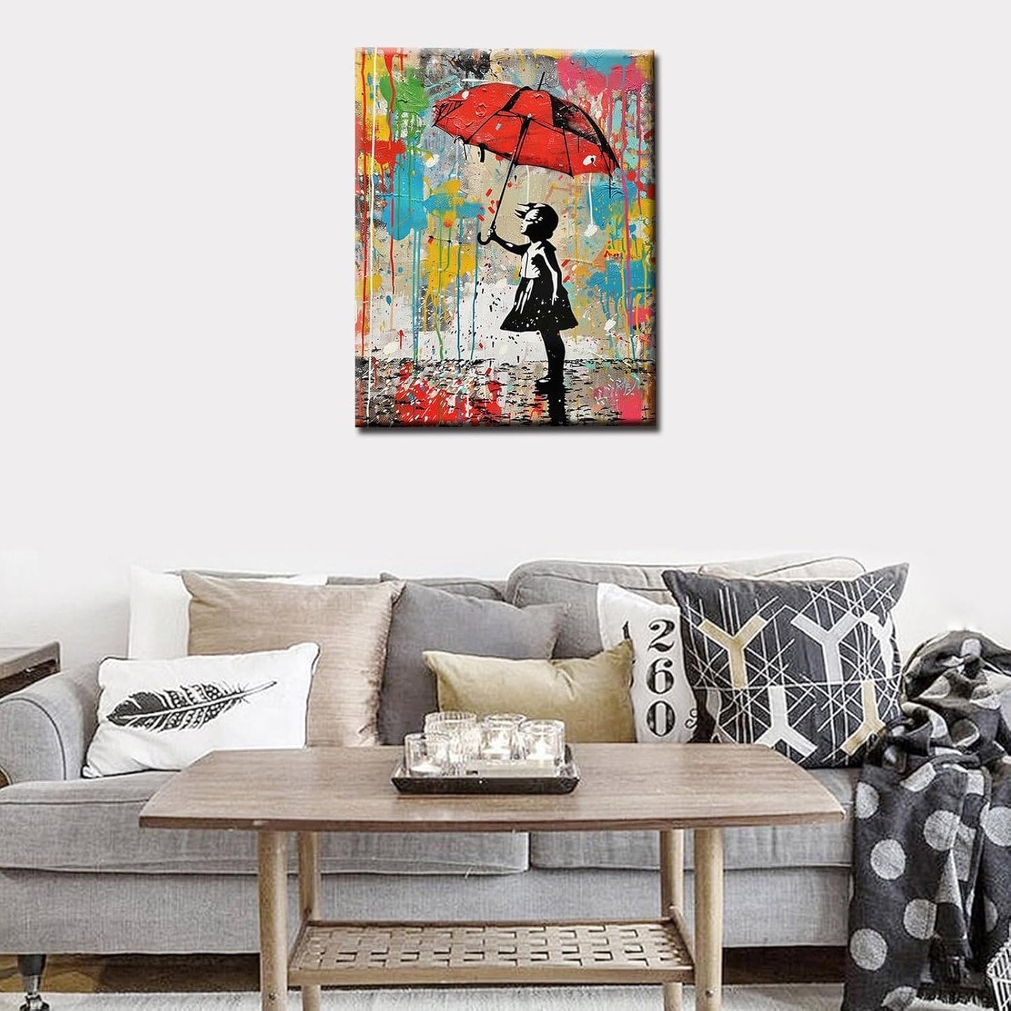 Fille sous un parapluie rouge - Peinture par numéros 