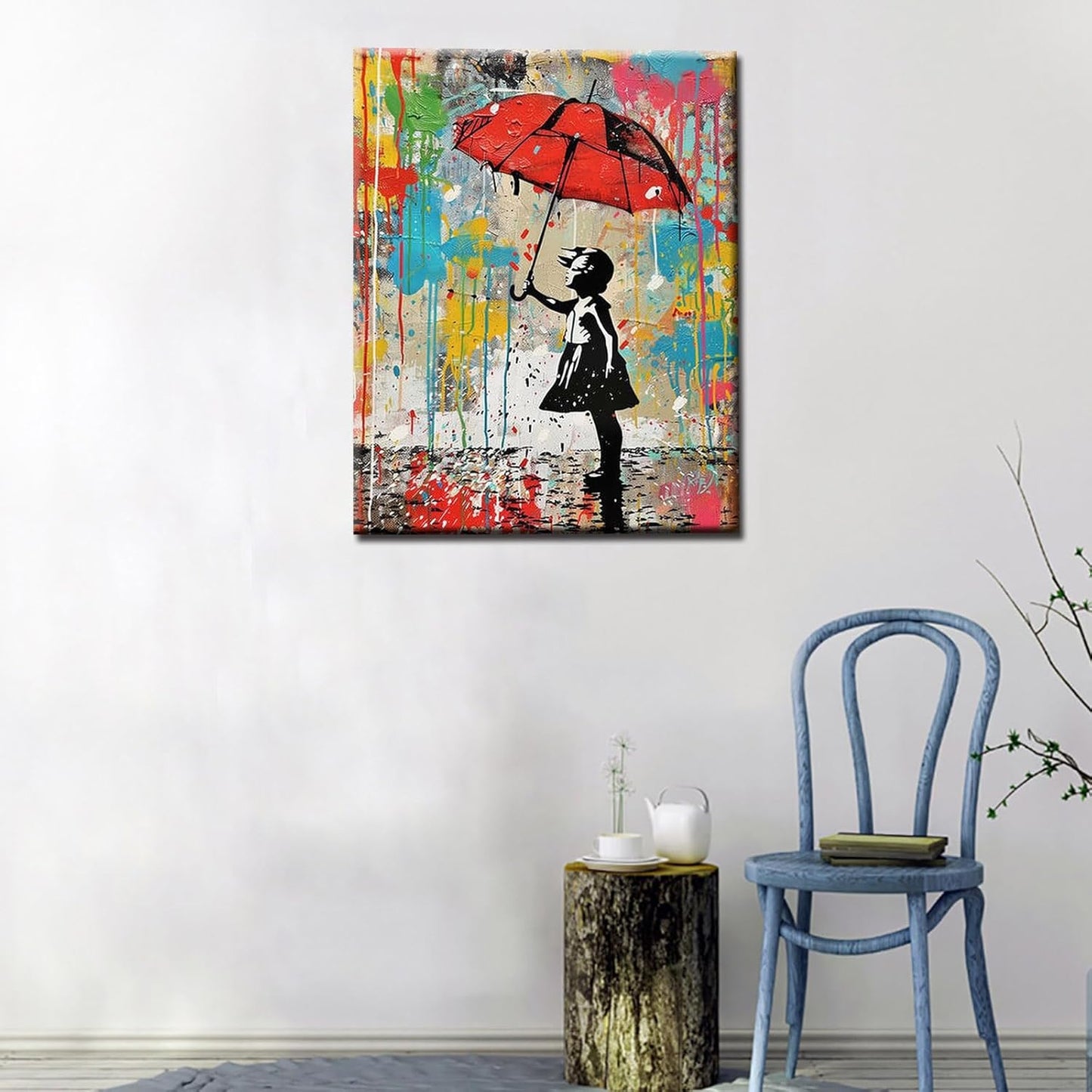 Fille sous un parapluie rouge - Peinture par numéros 