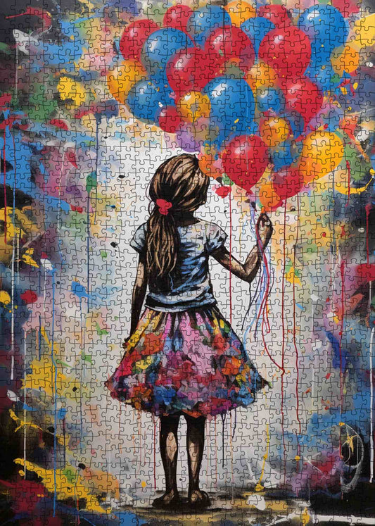 Girl with Colorful Balloons Jigsaw Puzzle