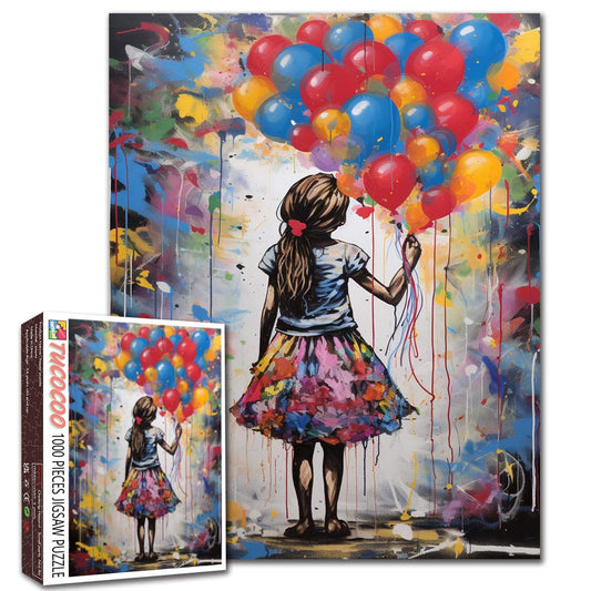 Girl with Colorful Balloons Jigsaw Puzzle