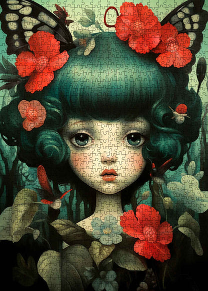 Girl with Red Flowers Jigsaw Puzzle
