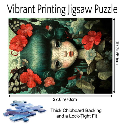 Girl with Red Flowers Jigsaw Puzzle