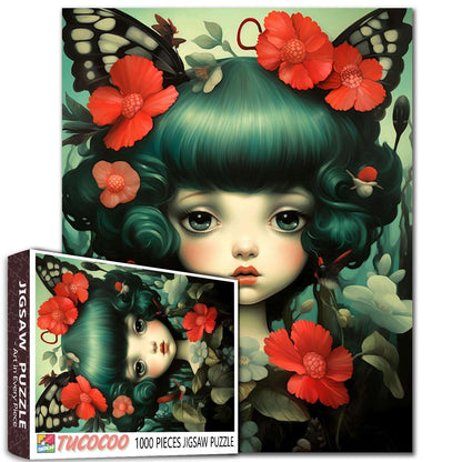 Girl with Red Flowers Jigsaw Puzzle