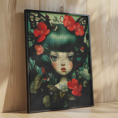 Girl with Red Flowers Jigsaw Puzzle