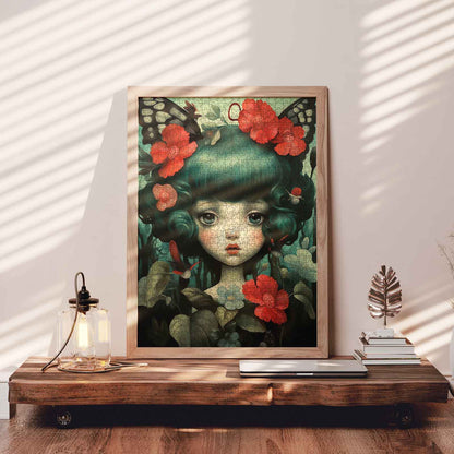 Girl with Red Flowers Jigsaw Puzzle