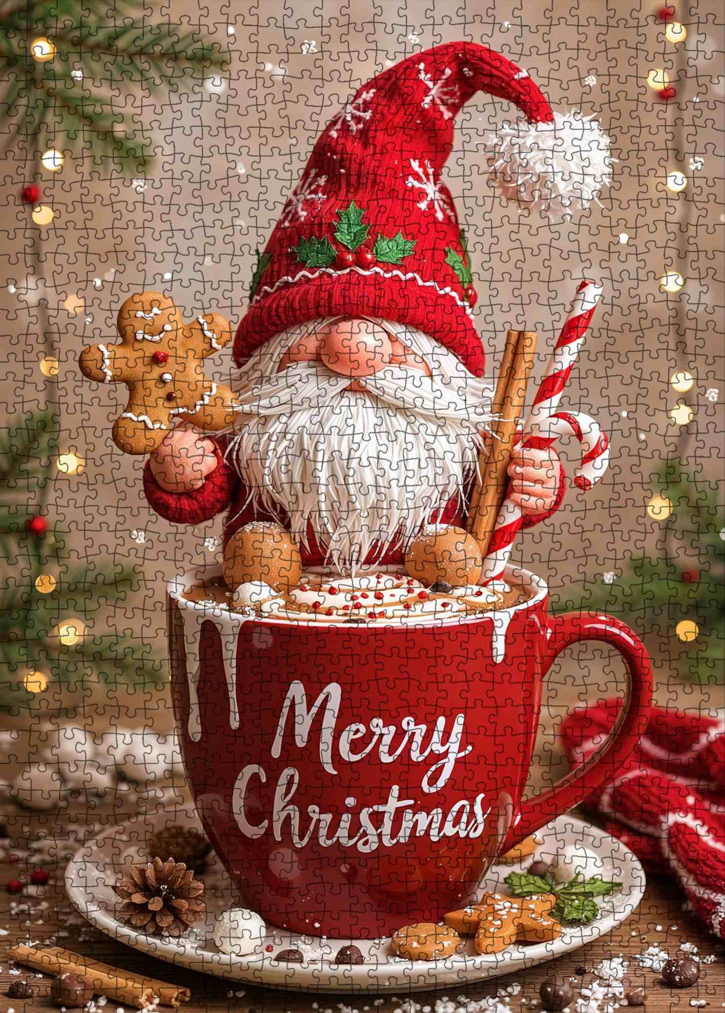 Gnome with Gingerbread Cocoa Cup Jigsaw Puzzle