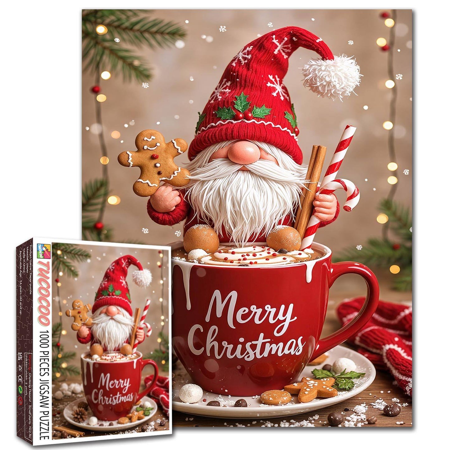 Gnome with Gingerbread Cocoa Cup Jigsaw Puzzle