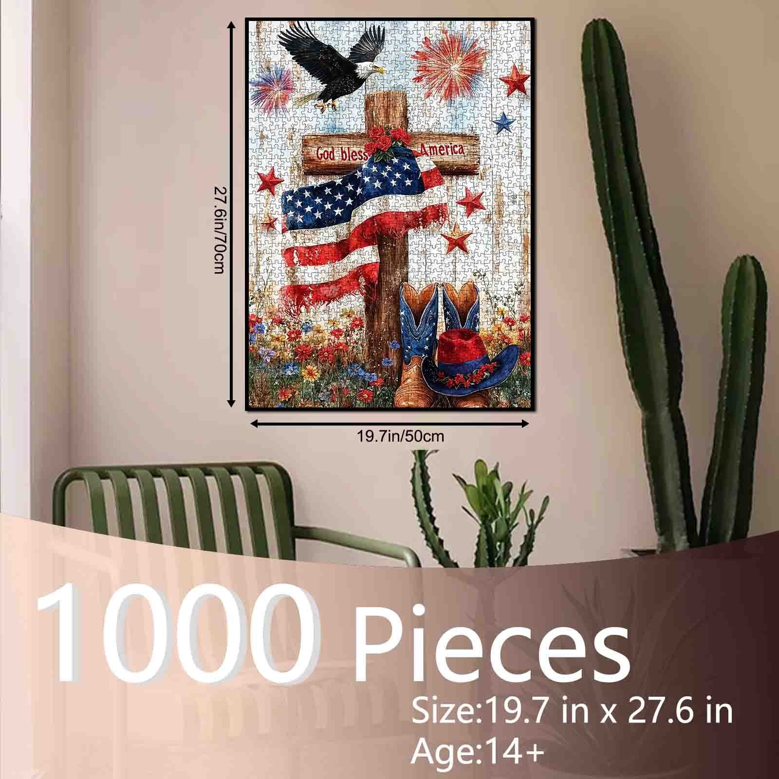 God Bless America Patriotic Cross Jigsaw Puzzle
