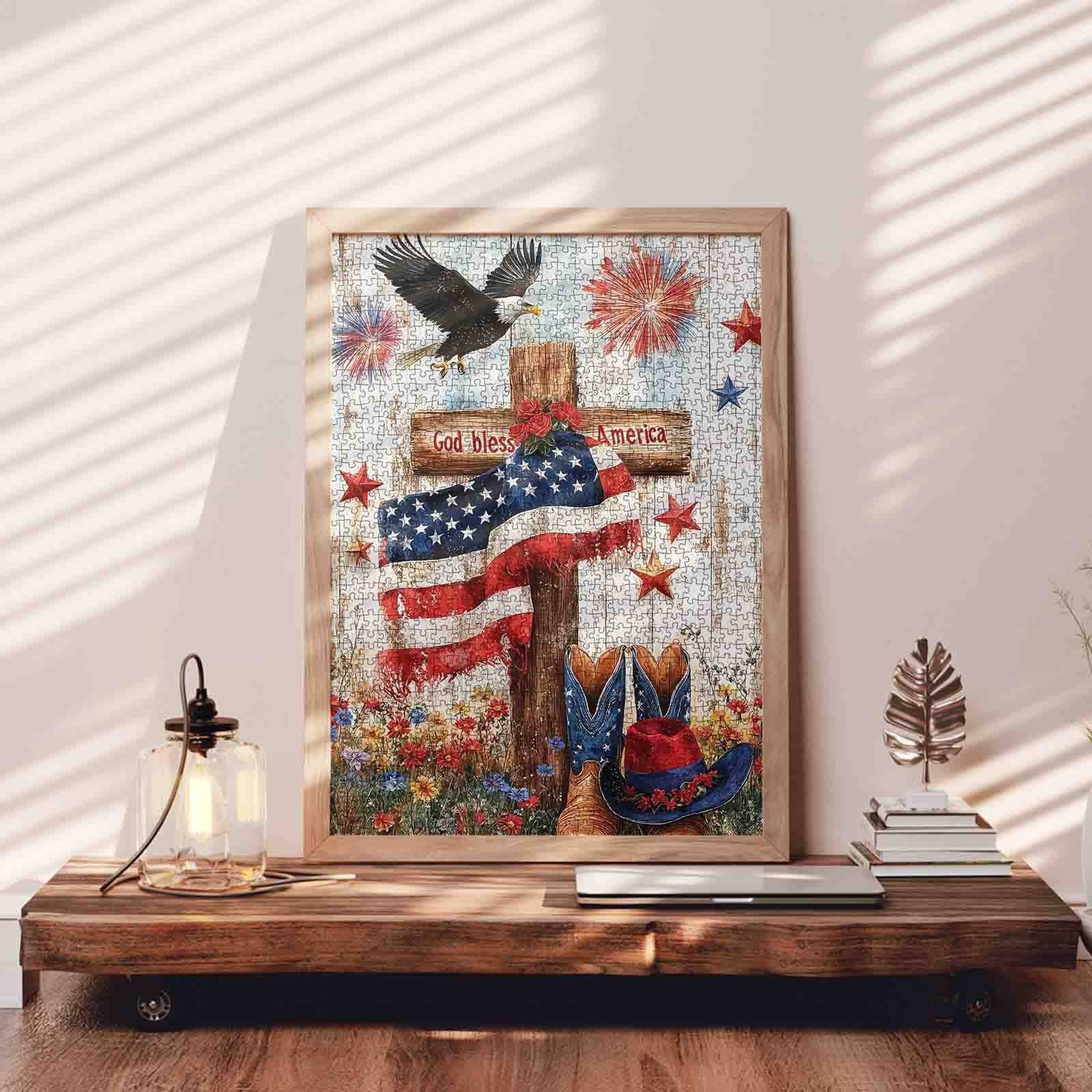 God Bless America Patriotic Cross Jigsaw Puzzle