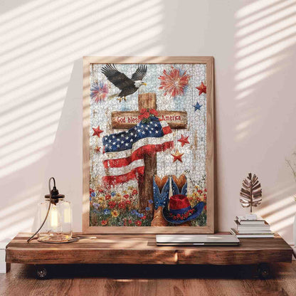 God Bless America Patriotic Cross Jigsaw Puzzle