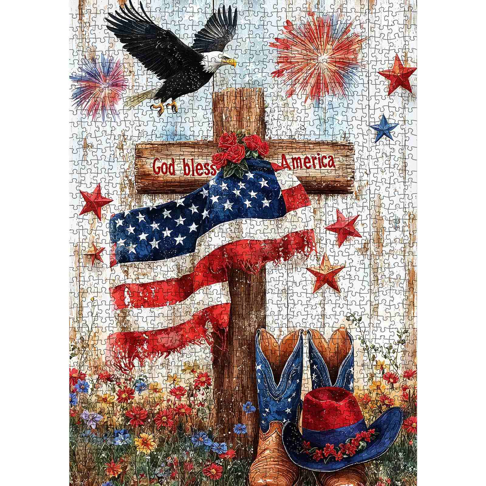 God Bless America Patriotic Cross Jigsaw Puzzle