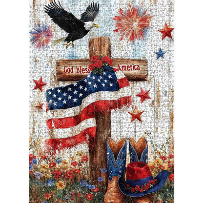 God Bless America Patriotic Cross Jigsaw Puzzle