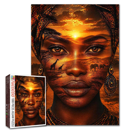 Golden African Sunset Portrait Jigsaw Puzzle