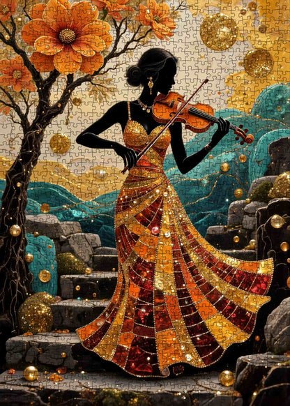 Golden Autumn Violin Serenade Jigsaw Puzzle