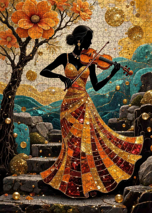 Golden Autumn Violin Serenade Jigsaw Puzzle