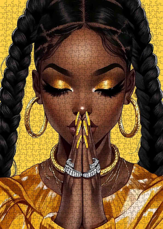 Golden Elegance African-American Beauty Jigsaw Puzzle