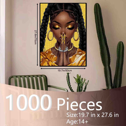 Golden Elegance African-American Beauty Jigsaw Puzzle