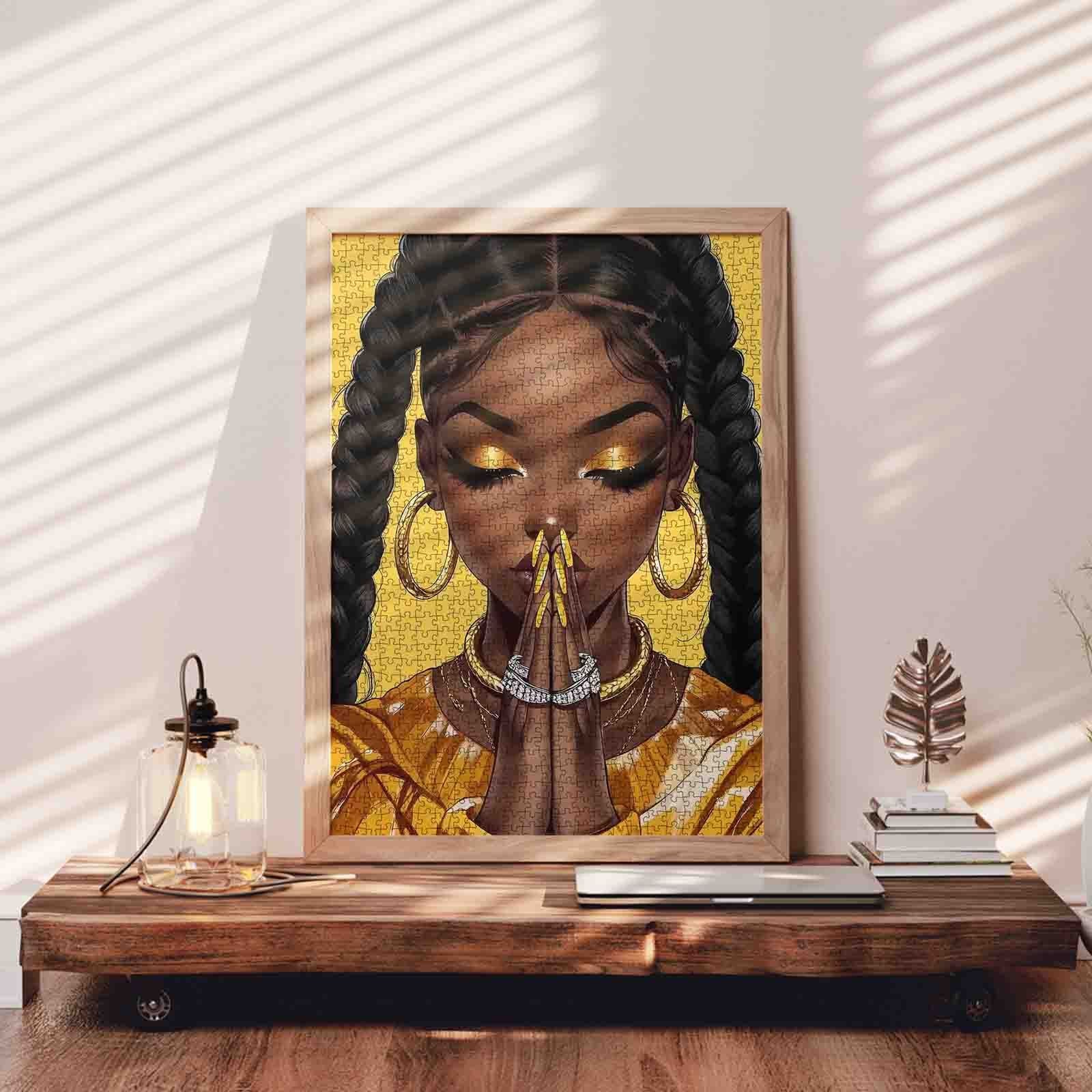 Golden Elegance African-American Beauty Jigsaw Puzzle