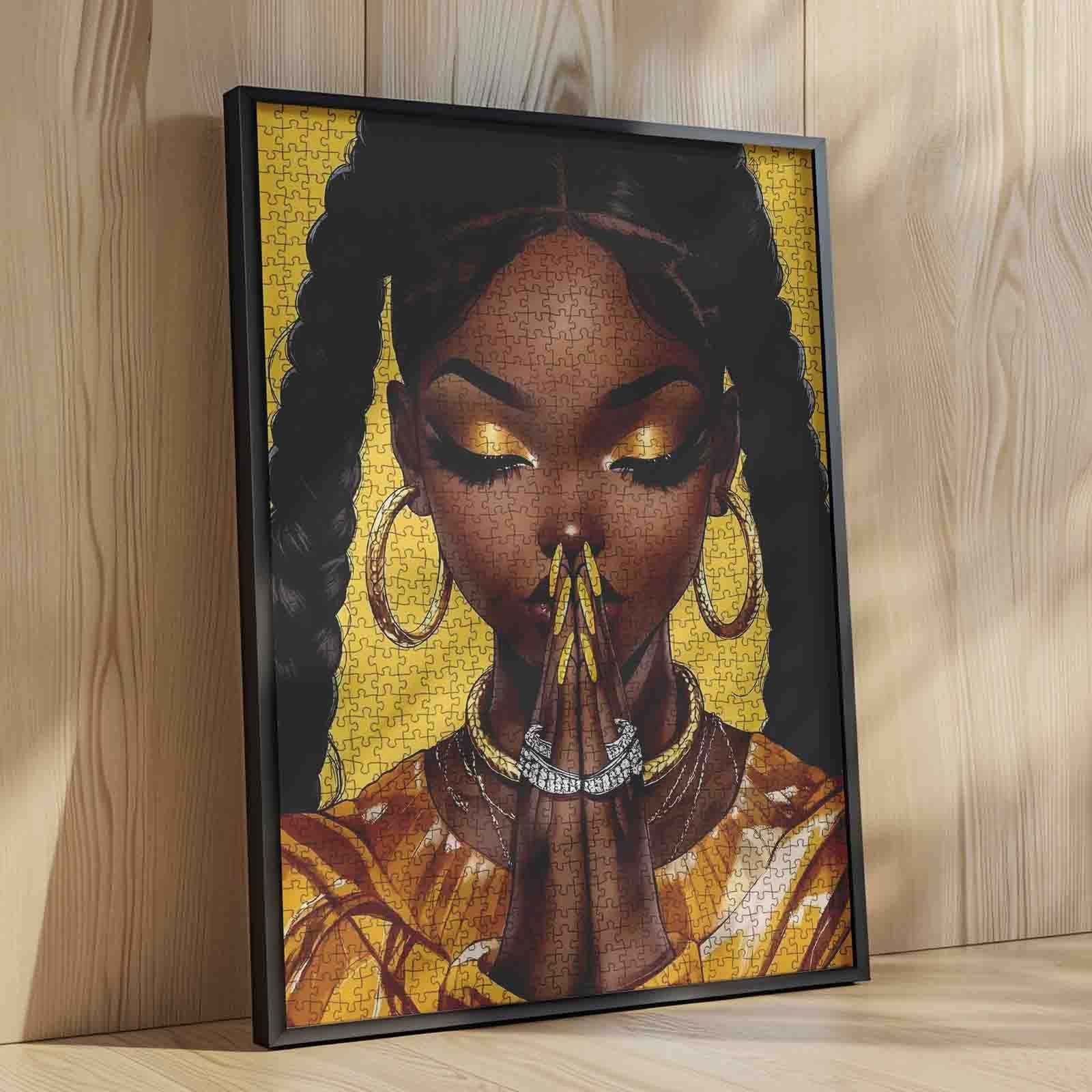 Golden Elegance African-American Beauty Jigsaw Puzzle