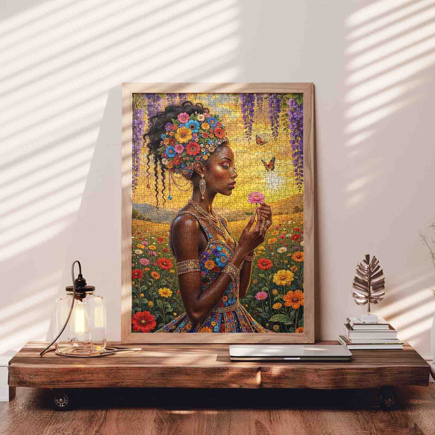 Golden Floral Serenity Portrait Jigsaw Puzzle
