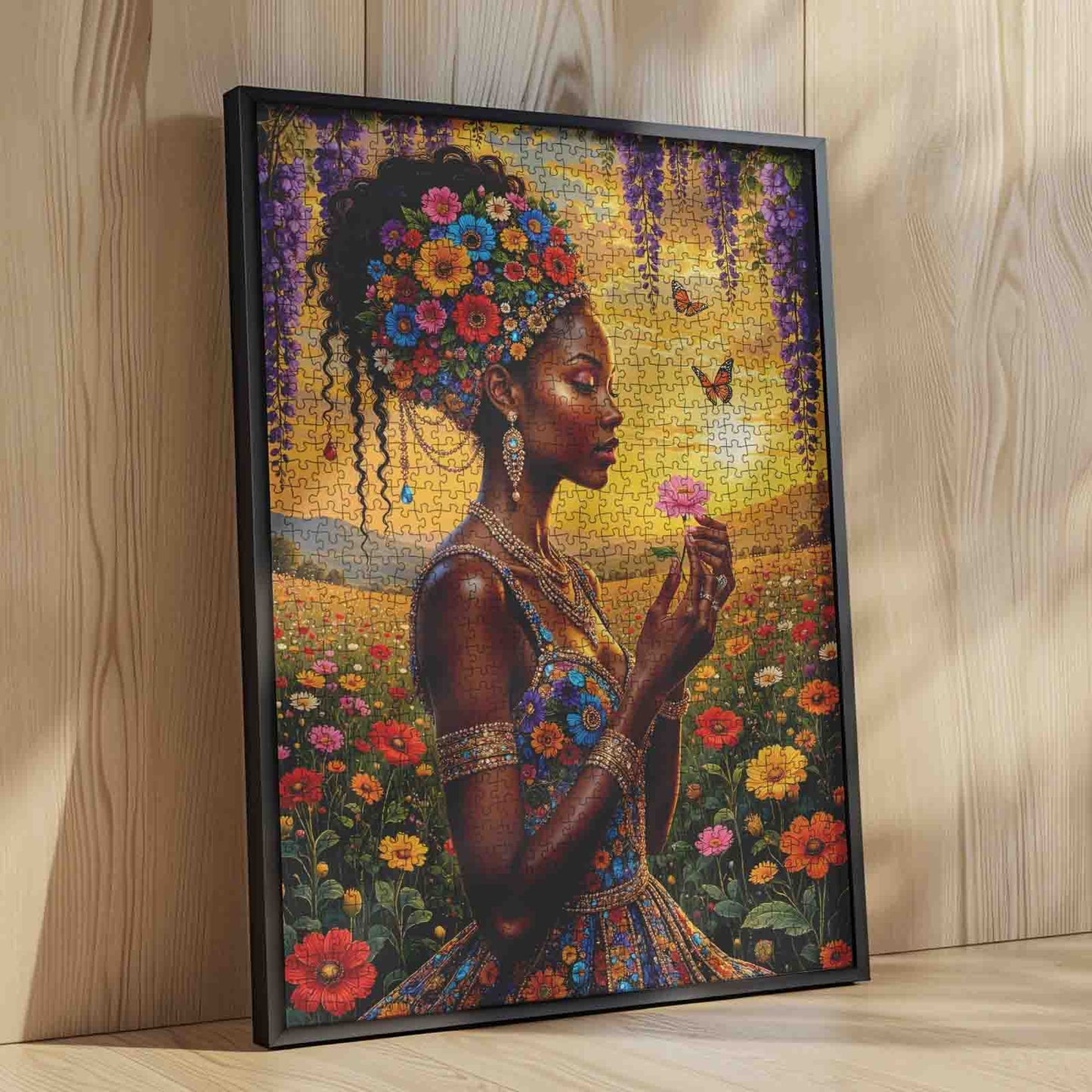 Golden Floral Serenity Portrait Jigsaw Puzzle