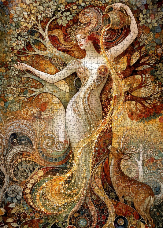 Golden Forest Goddess and Stag Jigsaw Puzzle