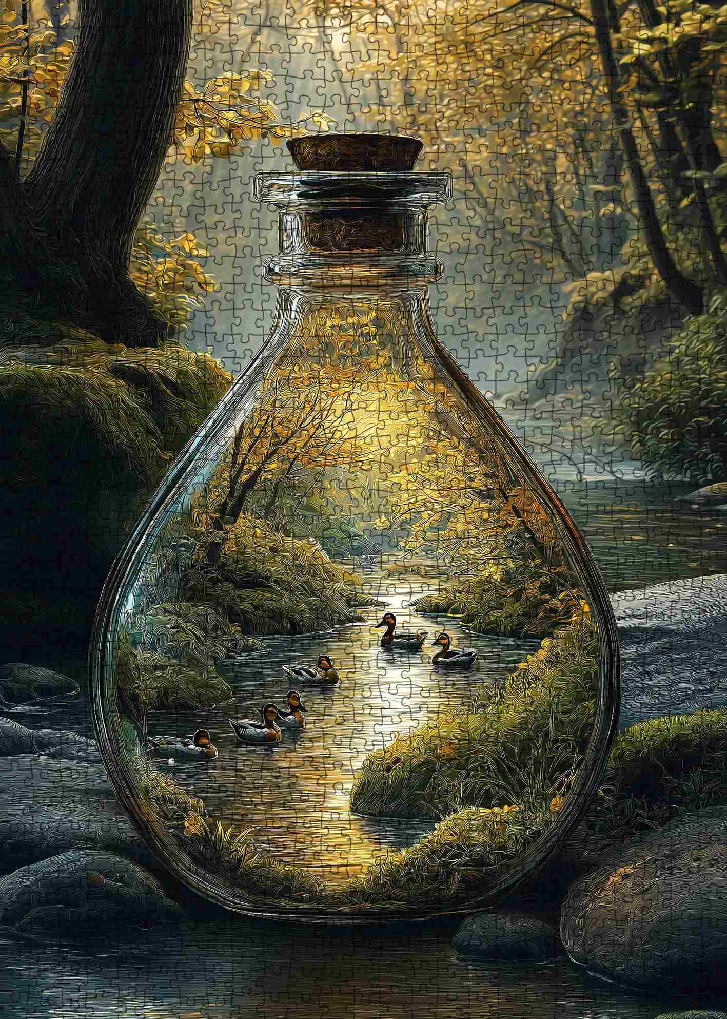 Golden Forest River Bottle Jigsaw Puzzle